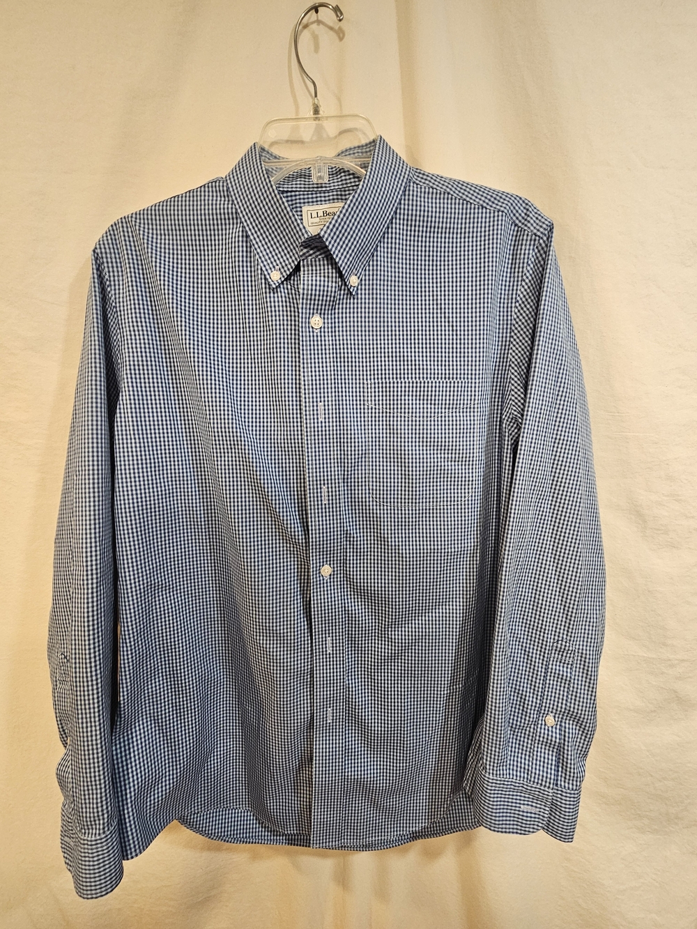 L.L. Bean Blue Small-Check Button-Down Dress Shirt